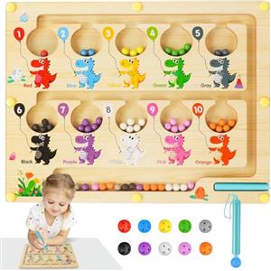 Ainiv Labirinto Magnetico Bambini, Magneti per Lavagna Magnetica in Legno, Numeri Colore Giocattoli Montessori per Bambini, Educativi Giocattoli Regalo per Ragazzi Ragazze 3 4 5 6 7 Anni (Dinosauro)