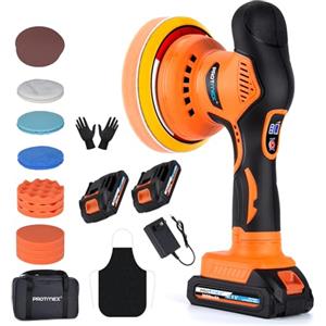Protmex - Kit di lucidatura a cuscinetti per auto da 6 pollici, 6 batterie a velocità variabile di velocità, 2 x 21 V 2,0 ore, batterie Poliber senza fili