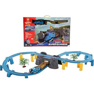 Generico Trenino Giocattolo per Bambini - Locomotiva a Batteria con Effetti Sonori Reali, Vagoni, Binari, Ponte e Alberi - Ferrovia Elettrica Super Express