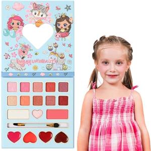 HISUNBEN Set di trucchi per ragazze, giocattoli per il trucco per bambini, atossici, con 3 pennelli lavabili,C'è uno specchio, spettacoli teatrali,Halloween (17 Colori-2)