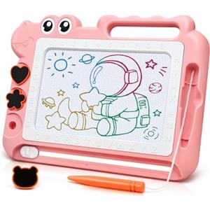 AiTuiTui Dinosauro Lavagna Cancellabile Magnetica Giochi Bambini 3 4 5 Anni, Lavagnetta Magica Cancellabili Gioco Educativi e Regalo per Bimbo Bambina 3-5 Anni, 4 Zona Colore 3 Stampini 1 Penna,Rosa