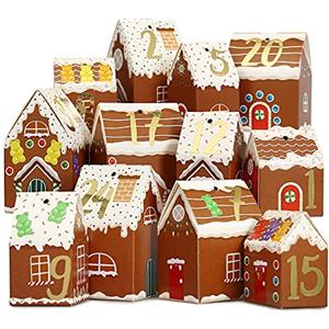 Papierdrachen calendario dell'avvento fai da te - set di casette - casette di pan di zenzero - 24 scatole colorate pieghevoli da allestire e decorare - villaggio di Natale - riutilizzabile