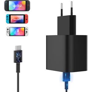 Sehawei Adattatore AC 1,5 m Convertitore per Switch 2, 60W PD carica rapida per console da gioco Switch/Switch Lite/OLED/Steam Deck