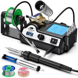 Preciva Saldatore, Stazione di Saldatura Preciva 927II con Due Clip Ausiliarie, Saldatore a Stagno Regolabile Digitale LCD da 60 W 90-480 ℃ con 5 Teste, Pulsanti ℉/℃, Funzione Sleep e Controllo Termostato