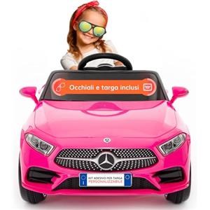BabyCar Mercedes CLS 350 AMG | Macchina elettrica per bambini 12V 2x25W | Auto elettrica per bambini telecomandata, sedile pelle, porte apribili, MP3/USB | Licenza ufficiale | Rosa | Occhiali-Targa