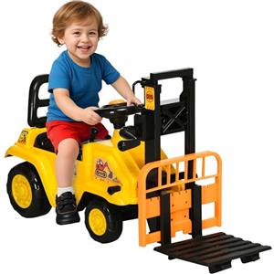 HOMCOM Trattore Cavalcabile per Bambini 3-4 Anni con Muletto, Pulsante per Suoni e Spazio Portaoggetti Nascosto, in PP e ABS, 86x27.5x47.5 cm, Giallo e Nero