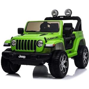 BabyCar Jeep Elettrica Per Bambini | Auto con Sedili in Pelle, Porte Apribili, MP3/USB/Micro SD | Macchina Elettrica per Bambini 12V con 2 Motori 35W | Licenza Ufficiale Jeep | Verde Occhiali-Targa