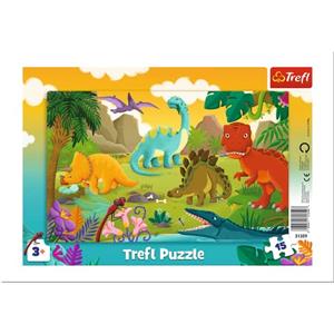 Trefl, Puzzle con Cornice, Dinosauri, 15 Elementi, per Bambini da 3 anni