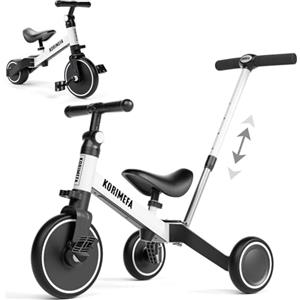 KORIMEFA 4 IN 1 Triciclo Bambini Triciclo con Maniglione di Spinta il Genitore per 1-3 Anni Ragazzi Ragazze Triciclo per Bambini Bicicletta Equilibrio Sedile e Maniglia Regolabili