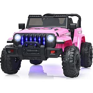 COSTWAY 12V Auto per Bambini con Telecomando, Macchina Elettrica con 2 Posti Musica Porta USB e Luce, Velocità Regolabile 2,6-6km/h, per 3-8 Anni (Rosa)