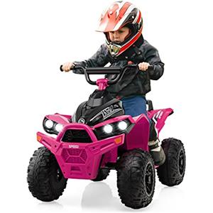 RELAX4LIFE Macchina Elettrica per Bambini, Veicolo a Batteria 12V con Luci LED, 2 Velocità, Clacson, Musica, Sedile Ampio, Veicolo Giocattolo a 4 Ruote per Bambini e Bambine 3 Anni + (ROSA)