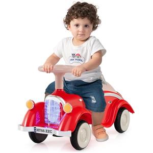 COSTWAY Macchina Cavalcabile per Bambini 19-36 Mesi, Macchina a Spinta Vintage con Clacson, Fari a LED, Ruote Fluide e Spazio Portaoggetti Sotto Sedile, per Interno ed Esterno (Rosso)