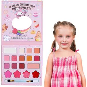 HISUNBEN Set di trucchi per ragazze, giocattoli per il trucco per bambini, atossici, con 3 pennelli lavabili,C'è uno specchio, spettacoli teatrali,Halloween (17 Colori-3)