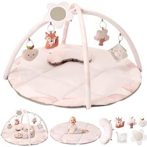 Fortella Palestrina Neonato Evolutiva, Tappetino Gioco attività con 5 Giocattoli Sensoriali, Specchio e Cuscino - Ideale per Bambine, Regalo Perfetto Sviluppo Infantile 0-3-6-9-12 Mesi (Rosa)