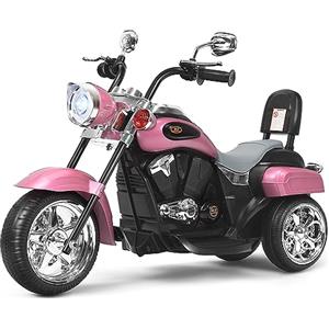 COSTWAY 6V Moto Elettrica per Bambini, Moto Cavalcabile con 3 Ruote e Luci, Avanti e Indietro, 2,5-3 km/h, Ideale per Bambini 3 Anni+, Carico 30kg (Rosa Chiaro)