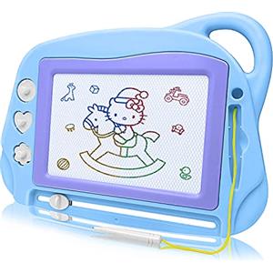 AiTuiTui Lavagna Magnetica per Bambini, 4 Colori Colorati Lavagnetta Magica Portatile Cancellabile con 3 Timbri Magnetici e 1 Penna-Giocattoli da Disegno Dimensioni da Viaggio per Bambini 3 4 5 Anni- Blu