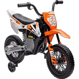 AIYAPLAY 12V Moto Elettrica per Bambini 3-6 Anni con 2 Motori e Acceleratore Manuale, Mini Moto Cross per Bambini con Sospensione, Ruote Rimovibile, Indicatore di Carica, Suoni, 2.4-5km/h, Arancione