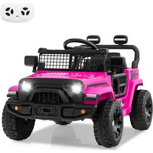 COSTWAY 12V Macchina elettrcia per Bambini, Auto con Telecomando 3 Velocità Luci LED Musica, Doppi Motori, Veicolo Elettrico per Bambini 3+ Anni, Carico 30 kg (Rosa)