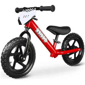 KRIDDO Bicicletta senza pedali 2 anni, Balance Bike età 18 mesi a 5 anni, 12 pollici bici senza pedali con targa personalizzabile (3 set di adesivi inclusi), regalo per 2-3 ragazzi ragazze, Rosso
