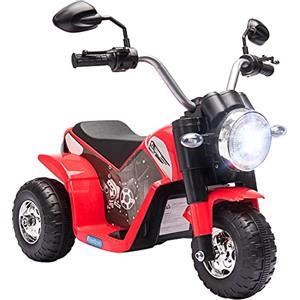HOMCOM Moto Elettrica per Bambini a 3 Ruote con Luci e Suoni, Batteria Ricaricabile 6V, Velocità 2 km/h, per Bimbi da 18-36 Mesi, 72x57x56cm Rossa
