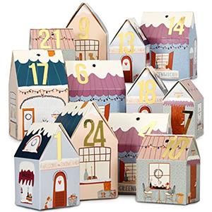 PaPIerDraCHeN calendario dell'avvento fai da te per il crafting e il riempimento - set di case - villaggio di Natale colorato - 24 scatole colorate pieghevoli - riutilizzabile