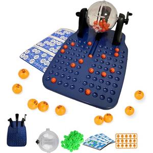 Generico Tombola 48 Cartelle con Bussolotto Girevole Gioco Bingo Lotto Gioco Tombola Bingo Lotto con Cestello per Pesca Automatica 48 cartelle con Ruota Girevole Automatica