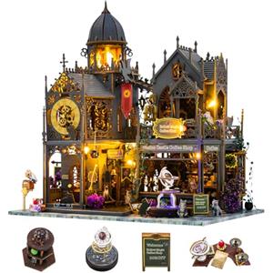 HIGSPE Miniatura Casa Fai Da Te Kit, 3D Puzzle con Mobili e Luce LED in Legno, Kit Magic Castle Minuscola per Adulti da Costruire, per Maschio e Femmina Regalo per Compleanni Natale