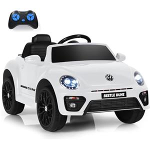 RELAX4LIFE 12V Macchina Volkswagen Elettrica per Bambini con Telecomando 2,4G, 5 km/h, Luci, Musica, Slot USB, Clacson, 2 Portiere Apribili, 3-8 Anni, Carico 30 KG, Cintura di Sicurezza, Rosa, BIANCO