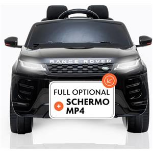 BabyCar Range Rover Evoque | Macchina per Bambini Elettrica Telecomandata 12V 2 Motori 35W | Auto Elettrica per Bambini 2 Posti | Sedile Pelle, Porte Apribili, USB | Licenza Ufficiale | Nero, MP4