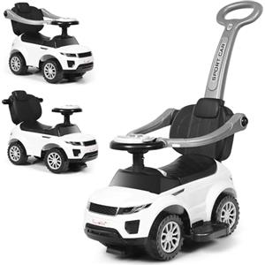 RELAX4LIFE Macchinina a Spinta Cavalcabile 3 in 1 per Bambini da 1 a 3 Anni, con Barriere di Sicurezza Rimovibili e Clacson, Portaoggetti Sotto Sedile, Luce (BIANCO)