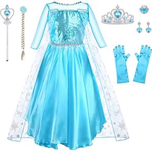 URAQT Costume da Principessa, Costume Principesse Bambina con Accessori, Bambina Abito da Principessa per Festa Cosplay Halloween Compleanno Carnevale Natale(130CM)