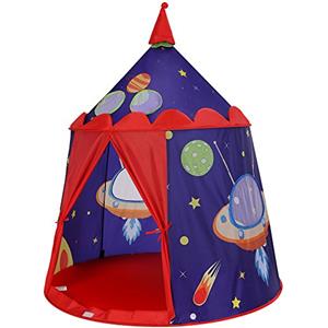 SONGMICS Tenda da Gioco Castello con Astronavi per Ragazzi e Bambini, Casetta dei Giochi per Interni ed Esterni, Tenda Portatile con Borsa da Trasporto, Regalo per Bambini, Blu LPT01BU