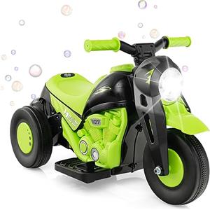 RELAX4LIFE 6V Moto Elettrica per Bambini 3-5 Anni con Creatore di Bolle, Musica, Clacson e Fari a LED, 36 x 81 x 43 CM, Avanti e Indietro 2,5 km/h, Carica Massima. 30 kg (Verde)