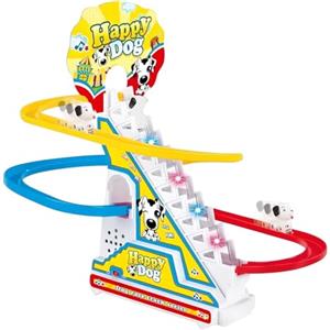 Generico Pista Giocattolo Salita delle Scale Elettrica con Luci Suoni Musica Luminoso Pista Corsa Felice Paperetta Pista Bambini Cani Pinguini Montagne Russe Arrampicata Scalatore Trenini Slide Race Led (B)