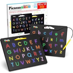 PicassoTiles 12 x 10 pollici alfabeto magnetico pad di apprendimento doppio lato con penna stilo per tracciare lettere maiuscole e minuscole riutilizzabili giocattolo