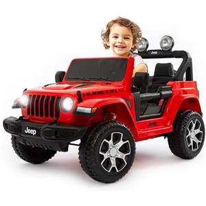 BabyCar Jeep Elettrica Per Bambini | Auto con Sedili in Pelle, Porte Apribili, MP3/USB/Micro SD | Macchina Elettrica per Bambini 12V con 2 Motori 35W | Licenza Ufficiale Jeep | Rosso