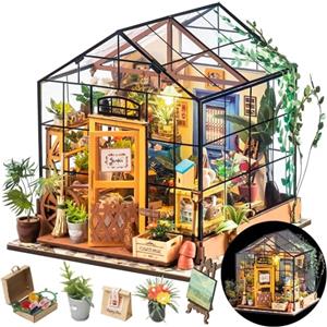 ROWOOD Casa Delle Bambole Serra, Stanza in Miniatura Fai Da Te con Luce Led, Kit di Costruzione di Modelli In Legno per Adulti, Casa Dei Fiori di Cathy