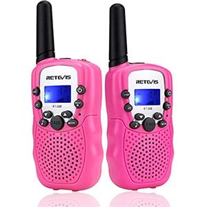 Retevis RT388 Walkie Talkie Bambini, Giocattolo a Lungo Raggio 8CH RegaliBambini 4-12 Anni, Torcia LCD Retroilluminata Campeggio, Avventure all'Aperto, Giochi per Famiglia (1 Paio, Rosa)