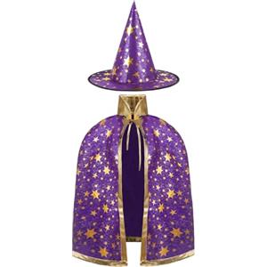 AYBUY Mantello da Strega con Cappello, Mantello da Strega di Halloween con Cappello Mago, Strega Mantelli per Bambini Blu Costume per Festa, Cosplay, Carnevale, Viola