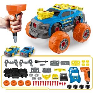 Pup Go Modellini Auto 3-in-1 da Costruire per Ragazzi 3-8 Anni, 46 Pezzi con Trapano Elettrico, Giocattolo Camion da Costruzione, Costruisci la Tua Auto con Strumenti, Bambini (Blu)