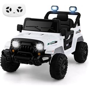 COSTWAY 12V Macchina Elettrica per Bambini, Auto Elettrica per Bambini 3 Anni+ con Telecomando Luci Musica Clacson, 3 Velocità e Doppio Motore,Carico 30kg (Bianco)