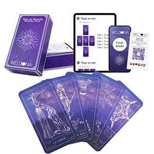 Weloona -Tarocchi di Marsiglia - Pacchetto completo di 78 carte - Mazzo di tarocchi divinatori - Tarocchi classici e tradizionali - Esoterismo, divinazione e attività sensitiva