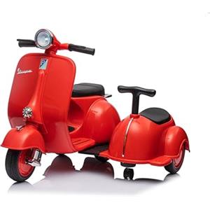 Tecnobike Shop Moto Elettrica per Bambini Piaggio Vespa Sidecar Small 6V Luci Suoni LED Mp3 (Rosso)
