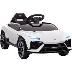 AIYAPLAY Macchina Elettrica per Bambini 3-8 Anni Lamborghini con Porte a Forbice, 12V Auto Elettrica per Bambini con 2 Motori, Sospensioni, Telecomando, MP3, Musica, Rotelle e Maniglia, Bianca