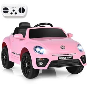 SOARS Macchina Elettrica per Bambini Volkswagen Beetle Maggiolino 12V con Telecomando, Auto Elettrico a Pedale, Veicoli con Musica, Fari LED e Clacson, 3-5km/h, Carico 30 kg, 3-8 Anni (Rosa)
