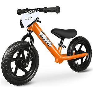 KRIDDO Bicicletta senza pedali 2 anni, Balance Bike età 18 mesi a 5 anni, 12 pollici bici senza pedali con targa personalizzabile (3 set di adesivi inclusi), regalo per 2-3 ragazzi ragazze, Arancione