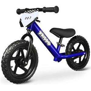KRIDDO Bicicletta senza pedali 2 anni, Balance Bike età 18 mesi a 5 anni, 12 pollici bici senza pedali con targa personalizzabile (3 set di adesivi inclusi), regalo per 2-3 ragazzi ragazze, Blu