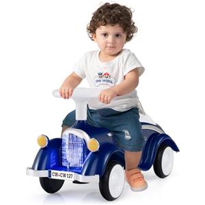 COSTWAY Macchina Cavalcabile per Bambini 19-36 Mesi, Macchina a Spinta Vintage con Clacson, Fari a LED, Ruote Fluide e Spazio Portaoggetti Sotto Sedile, per Interno ed Esterno (Blu)