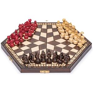 Husaria Set da Gioco di Scacchi in Legno per Tre Giocatori - 32 centimetri - con Scacchiera Pieghevole e Pezzi di Gioco Artigianali