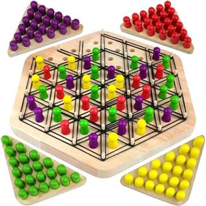 VingaHouse Gioco da Tavolo Strategico Scacchiera Triangolare, Divertente Gioco con Elastici, Classici Giochi da Tavolo, Giocattoli Educativi per Feste, Giochi di Logica per 2-4, Regali per Bambini